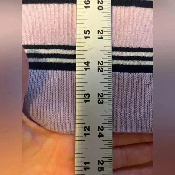 Talbots Merino Wool Striped PASTEL Purple Navy crew neck Sweater M preppy spring - Picture 6 of 6